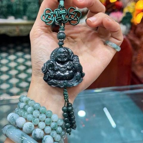 Khánh Treo Xe Phật Di Lặc Lam Ngọc