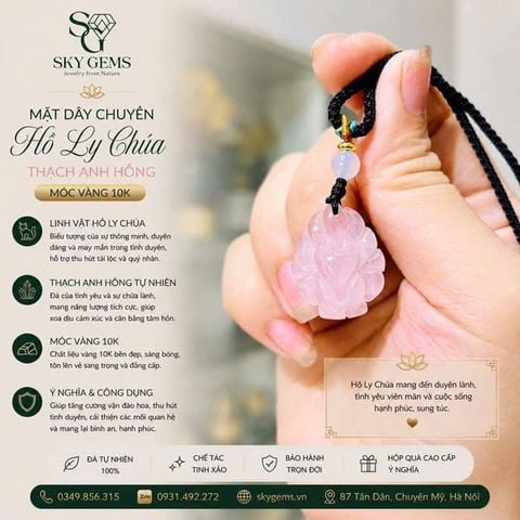 Mặt Dây Chuyền Hồ Ly Chúa Thạch Anh Hồng VIP