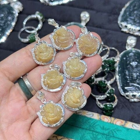  Mặt Hồ Ly Thạch Anh Tóc Vàng Bọc Bạc 