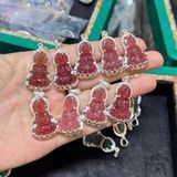  Mặt Phật Bà Quan Âm Thạch Anh Dâu Tây Hồng Bọc Bạc 2.4cm 