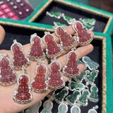  Mặt Phật Bà Quan Âm Thạch Anh Dâu Tây Hồng Bọc Bạc 3cm 