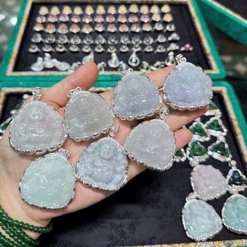  Mặt Phật Di Lặc Bạch Ngọc Bọc Bạc 3.3cm 