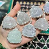  Mặt Phật Di Lặc Bạch Ngọc Bọc Bạc 3.3cm 