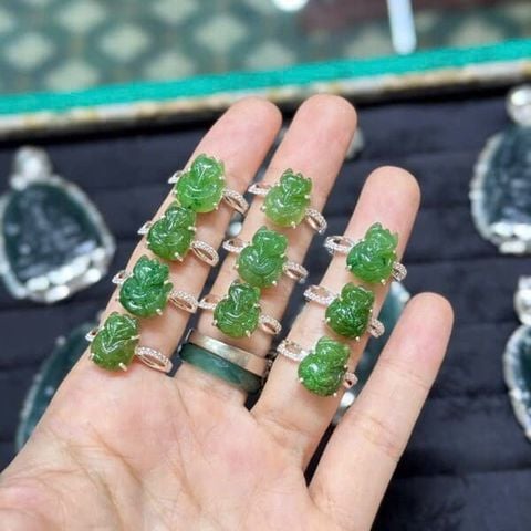  Nhẫn Hồ Ly Ngọc Bích Bọc Bạc 