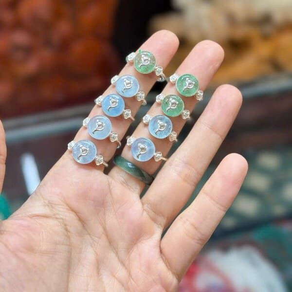  Nhẫn Lộc Phúc Tình Aquamarine & Thạch Anh Dâu Tây Xanh 