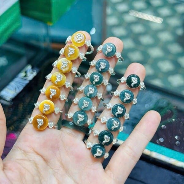  Nhẫn Lộc Phúc Tình Đá Mắt Hổ & Lam Ngọc 