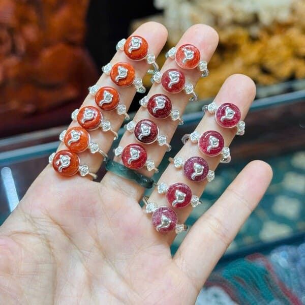  Nhẫn Lộc Phúc Tình Ngọc Huyết – Tóc Đỏ – Thạch Anh Dâu Tây Hồng 