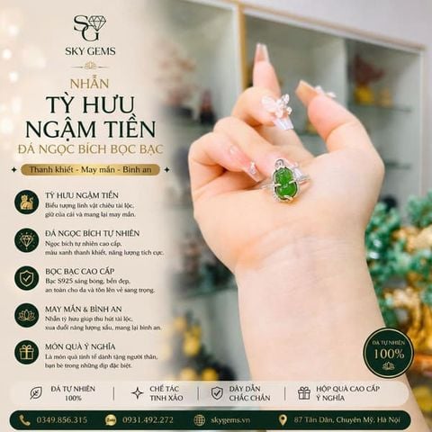 Nhẫn Tỳ Hưu Ngọc Bích Bọc Bạc