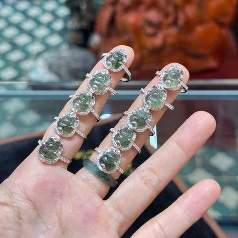  Nhẫn Tỳ Hưu Thiên Lộc Tóc Xanh Bọc Bạc 