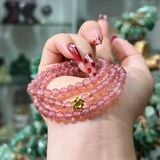  Chuỗi Vòng Cuốn 3 Đá Thạch Anh Dâu Tây Hồng Mix Hoa Sen Bạc Si Vàng 