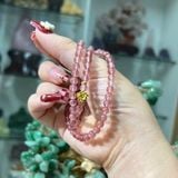  Chuỗi Vòng Cuốn 3 Đá Thạch Anh Dâu Tây Hồng Mix Hoa Sen Bạc Si Vàng 
