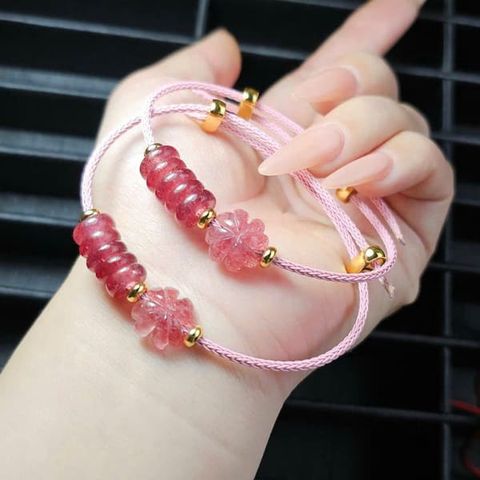 Vòng Cỏ 4 Lá Mix Ngũ Điếu Thạch Anh Dâu Tây Hồng