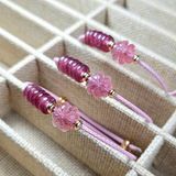  Vòng Cỏ 4 Lá Mix Ngũ Điếu Thạch Anh Dâu Tây Hồng 