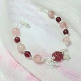  Vòng Cỏ 4 Lá Thạch Anh Dâu Tây Hồng Mix Thạch Anh Hồng 