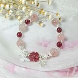  Vòng Cỏ 4 Lá Thạch Anh Dâu Tây Hồng Mix Thạch Anh Hồng 