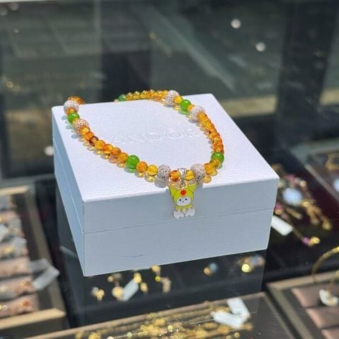  Vòng Cổ Hổ Phách Mix Mặt Bạc 