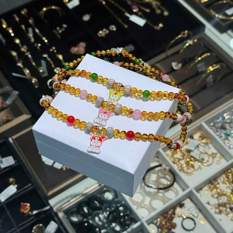  Vòng Cổ Hổ Phách Mix Mặt Bạc 