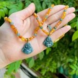  Vòng Cổ Hổ Phách Cho Bé Mix Mặt Phật Di Lặc Lam Ngọc 