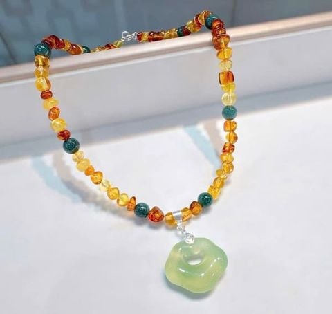  Vòng Cổ Hổ Phách Mix Mặt Như Ý & Phật Di Lặc 