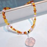  Vòng Cổ Hổ Phách Mix Mặt Như Ý & Phật Di Lặc 