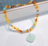  Vòng Cổ Hổ Phách Mix Mặt Như Ý & Phật Di Lặc 