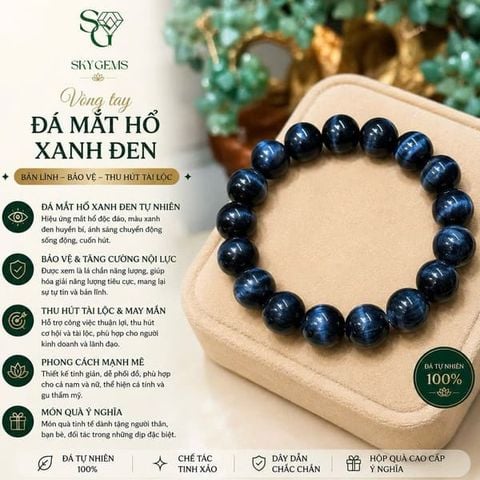 Vòng tay Mắt Hổ xanh đen VIP 12mm