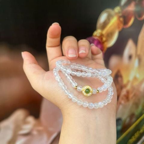 Vòng Tay Đá Moonstone Cuốn 3 Mix Charm Bạc Mạ Vàng