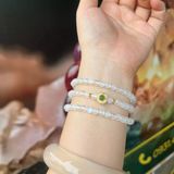  Vòng Tay Đá Moonstone Cuốn 3 Mix Charm Bạc Mạ Vàng 