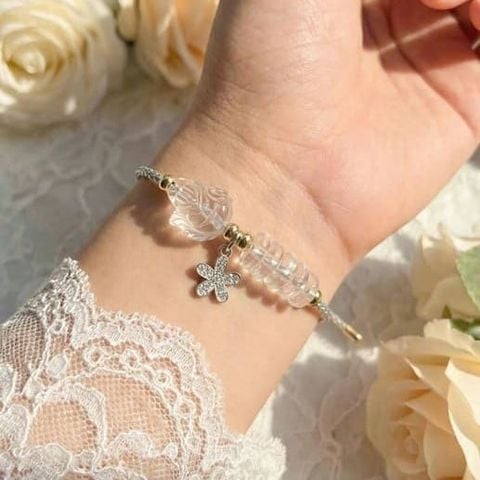 Vòng Tay Hồ Ly Mix Ngũ Điếu Thạch Anh Trắng & Charm Bạc