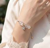  Vòng Tay Hồ Ly Mix Ngũ Điếu Thạch Anh Trắng & Charm Bạc 