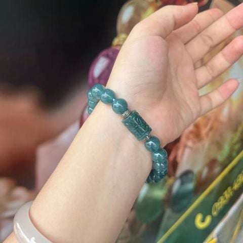 Vòng Lam Ngọc 10mm Mix Lu Thống Chạm Kim Tiền Và Charm Bạc