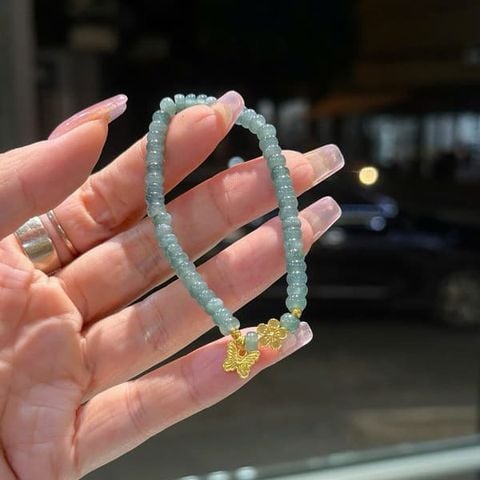  Vòng Tay Lam Ngọc Dáng Bánh Xe Mix Charm Vàng 