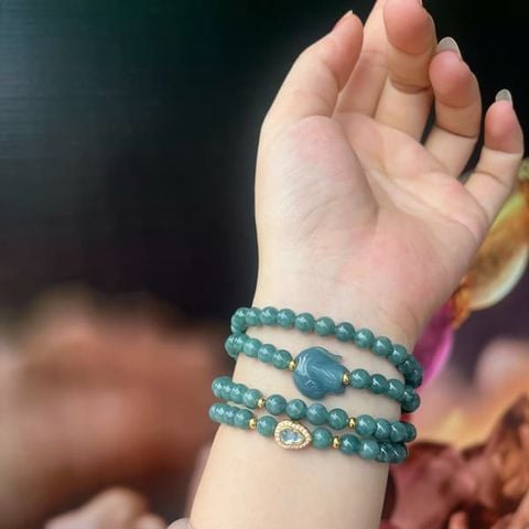  Vòng Lam Ngọc Cuốn 4 Mix Hồ Ly Và Charm Bạc Mạ Vàng 