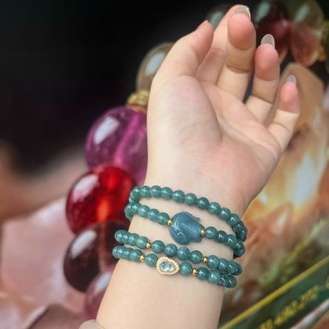  Vòng Lam Ngọc Cuốn 4 Mix Hồ Ly Và Charm Bạc Mạ Vàng 