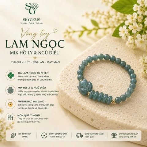 Vòng Tay Lam Ngọc Jadeite A Mix Hồ Ly & Ngũ Điếu