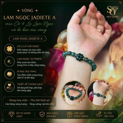  Vòng Lam Ngọc Tuýp A Mix Cỏ 4 Lá 8.2mm 