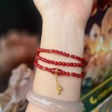  Vòng Mã Não Đỏ Cắt Giác Mix Charm Bạc Mạ Vàng 