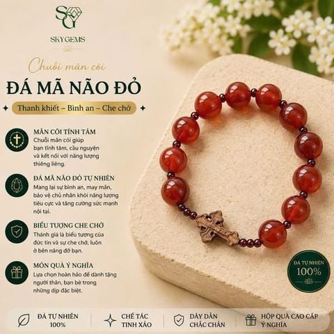 Vòng Mân Côi Mã Não mix Garnet