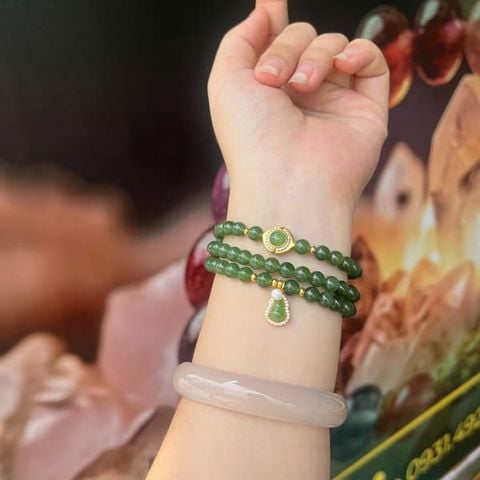 Vòng Ngọc Bích VIP 6mm Mix Charm Bạc