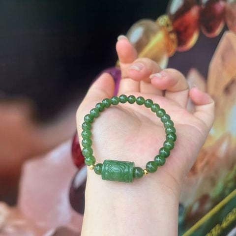 Vòng Ngọc Bích 6mm Mix Lu Thống Chạm Kim Tiền