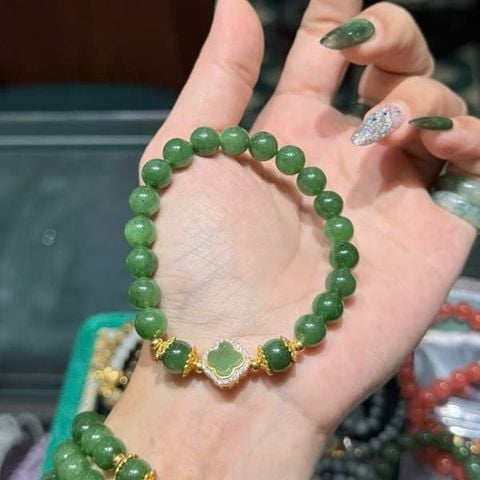 Vòng Tay Ngọc Bích 8mm VIP Mix Charm Bạc Mạ Vàng