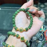  Vòng Tay Ngọc Bích 8mm VIP Mix Charm Bạc Mạ Vàng 