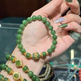 Vòng Tay Ngọc Bích 8mm VIP Mix Charm Bạc Mạ Vàng 