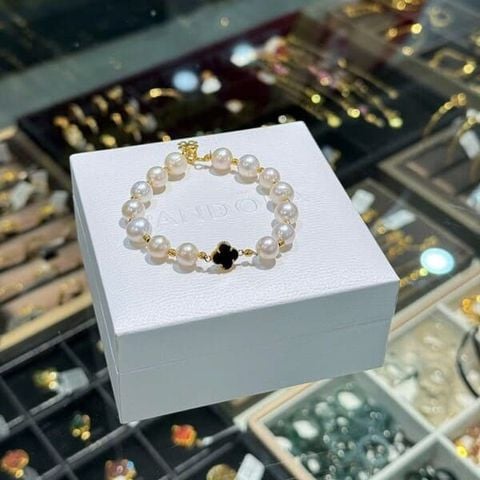  Vòng Ngọc Trai Mix Cỏ 4 Lá Bọc Vàng & Lõi Vàng 