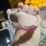  Vòng Tay Ngũ Điếu Mix Lu Thống Chạm Kim Tiền Thạch Anh Dâu Tây Hồng 