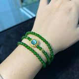  Vòng Tay Đá Diopside VIP Cuốn 3 Mix Charm Gắn Ngọc Jadeite 