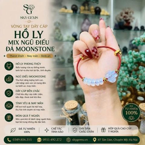 Vòng Tay Moonstone Mix Hồ Ly & Ngũ Điếu