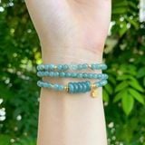  Vòng Tay Lam Ngọc Quấn 3 Mix Ngũ Điếu, Hoa Mai và Charm Bạc Mạ Vàng 