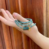  Vòng Tay Lam Ngọc Quấn 3 Mix Ngũ Điếu, Hoa Mai và Charm Bạc Mạ Vàng 