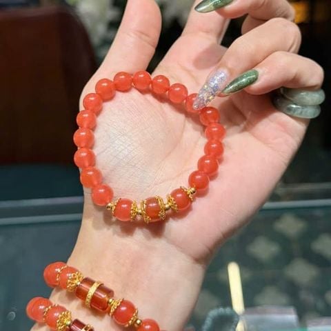 Vòng Tay Mã Não Nam Hồng 8mm Mix Charm Bạc Mạ Vàng